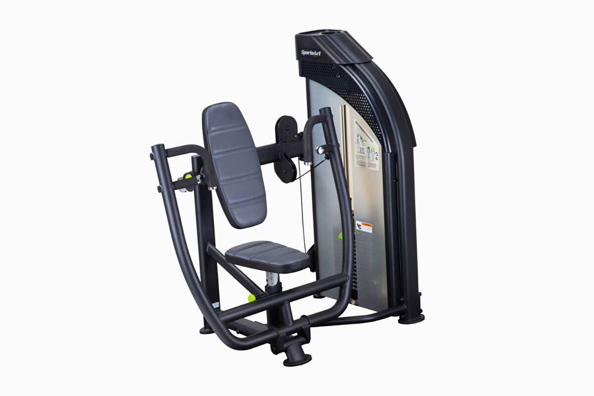 SportsArt P815 is a seated chest press with ergonomic grips and compact commercial design for controlled, effective upper-body strength training.