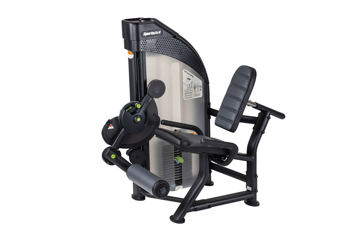 A Sportsart P857 is a heavy-duty seated leg extension machine designed for quad isolation with adjustable seating and a compact footprint.