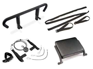 Total Gym Pilates is a Complete Pilates equipment set designed for the Total Gym ELEVATE Encompass, featuring four core-enhancing accessories.